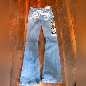 Vintage Ed Hardy Jeans Slim Fit Boot Cut with Skull Embroidery Design
